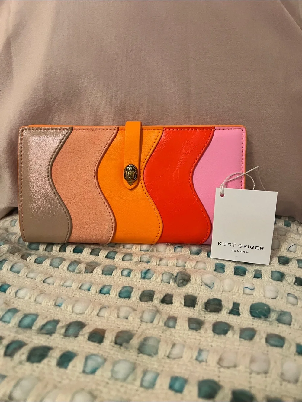Kurt Geiger Colorblock Wave Leather Wallet - Pink/Red/Orange/Tan